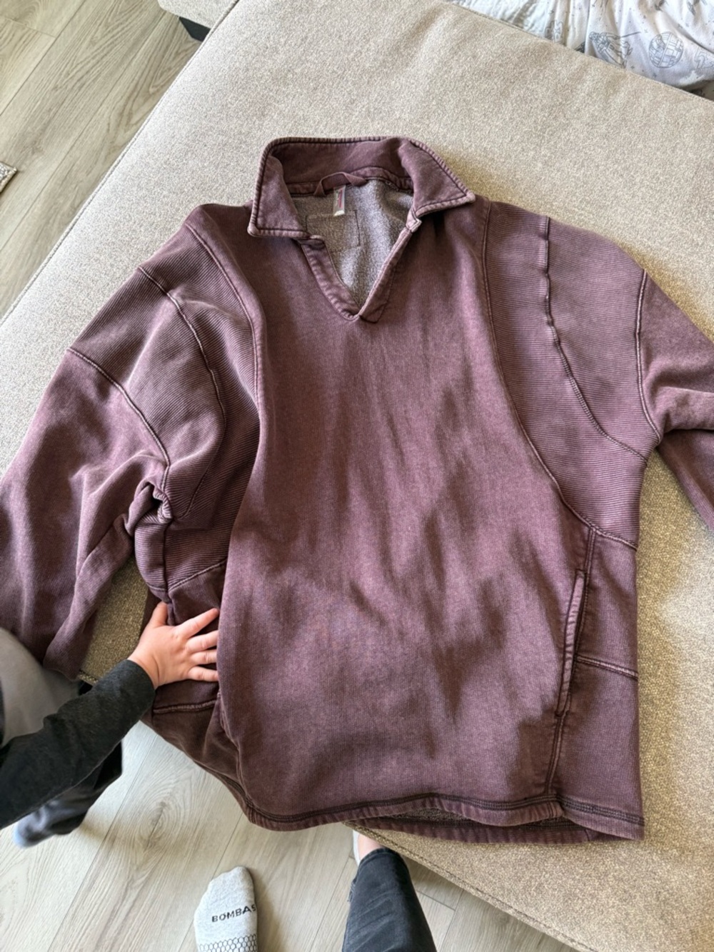 Free People Faded Plum V-Neck Oversized Pullover Sweatshirt